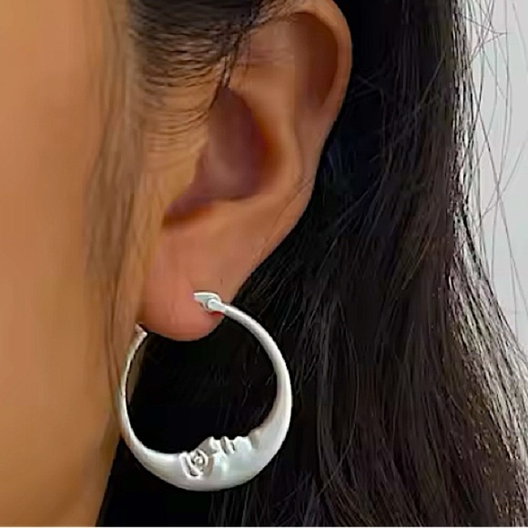 Silver Moon Hoop Minimalist Earrings Earrings - Picture 2 of 4